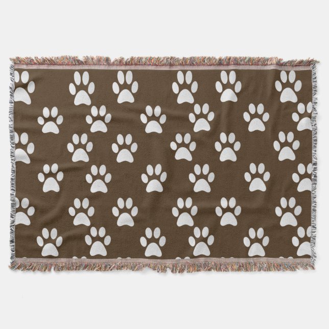 Adorable Pet Paw Prints Pattern Throw Blanket (Front)