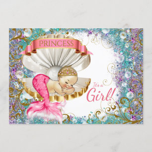 Adorable Petite Sirène Bébé Douche Invitations