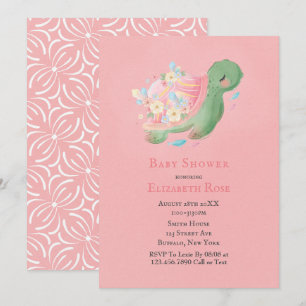 Adorable Petite Tortue Rose Baby shower Invitation