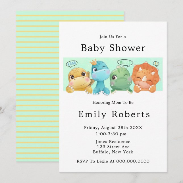 Adorable Petits Dinosaures Bébé Douche Invitations (Devant / Derrière)