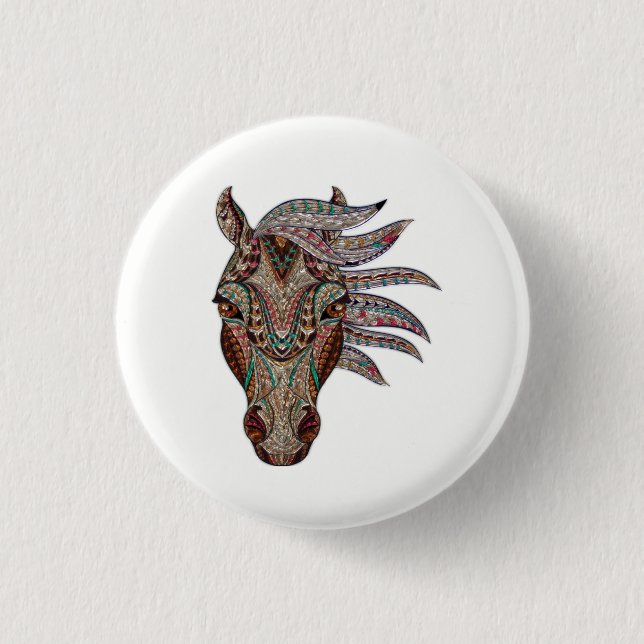 Adorable pfergekopf  metallized horse head 1 inch round button (Front)