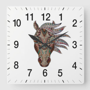 Adorable pfergekopf  metallized horse head square wall clock
