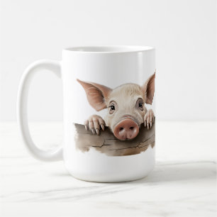 ADORABLE PIGLET PEEKING OVER FENCE COFFEE MUG