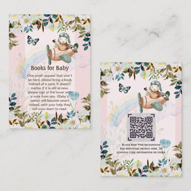 Adorable Pilot Baby Poem Book Request QR Code Enclosure Card (Front/Back)