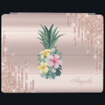 Adorable Pineapple  Floral Rose Gold Glitter Drips iPad Cover<br><div class="desc">Adorable pineapple with flowers and glitter drips on a rose gold background. An elegant and sophisticated design.</div>