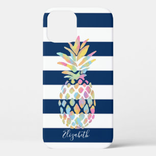 Adorable Pineapple ,Navy Blue Striped-Personalized iPhone 12 Case