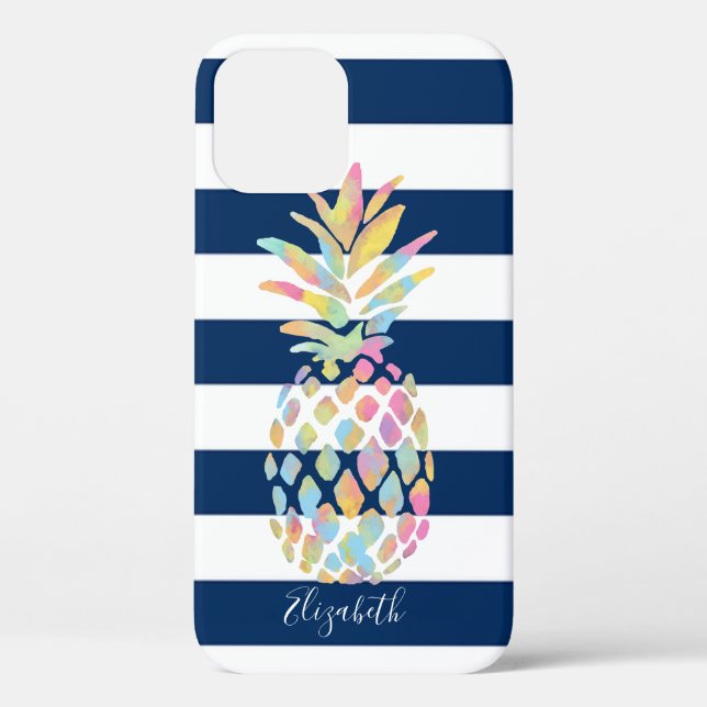 Adorable Pineapple ,Navy Blue Striped-Personalized Case-Mate iPhone Case (Back)