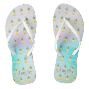 Adorable Pineapple Ombre Paint Splash Flip Flops