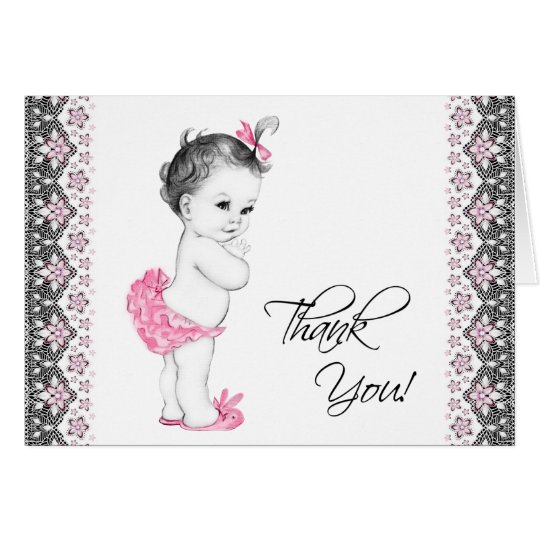 Adorable Pink and Black Baby Shower Thank You Card