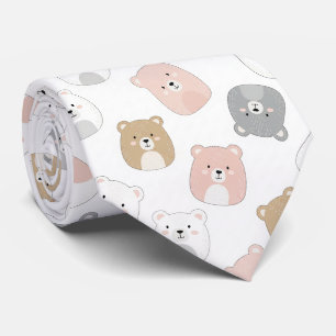 Adorable Pink and Grey Cartoon Bear Tie