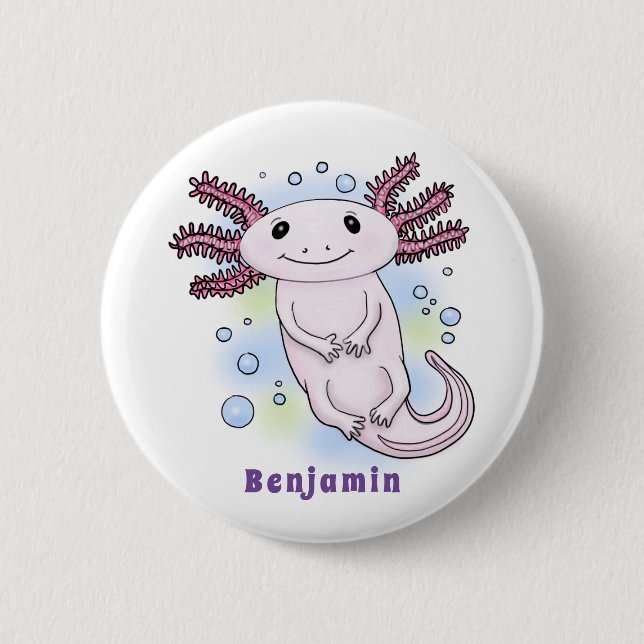 Adorable pink axolotl cartoon 2 inch round button (Front)