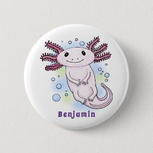 Adorable pink axolotl cartoon 2 inch round button