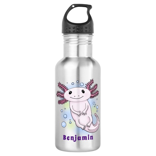 Adorable pink axolotl cartoon 532 ml water bottle (Front)