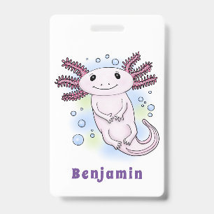 Adorable pink axolotl cartoon badge