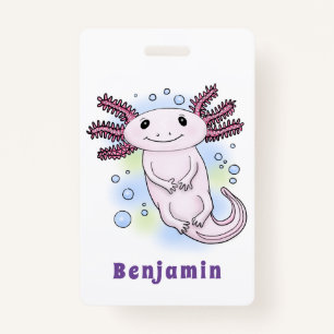 Adorable pink axolotl cartoon badge