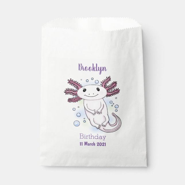 Adorable pink axolotl cartoon favour bag (Front)