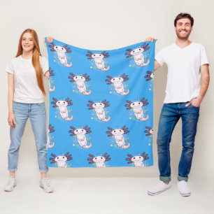 Adorable pink axolotl cartoon fleece blanket