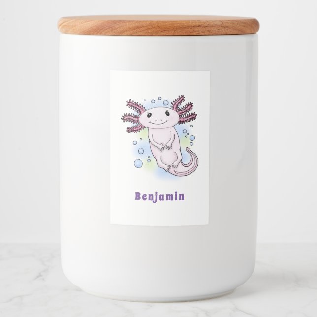 Adorable pink axolotl cartoon food label (Front)