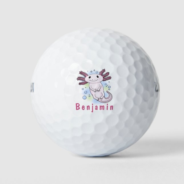 Adorable pink axolotl cartoon golf balls (Front)