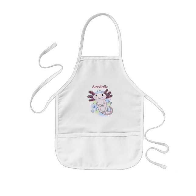 Adorable pink axolotl cartoon kids apron (Front)