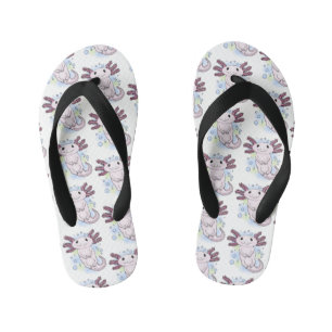 Adorable pink axolotl cartoon kid's flip flops