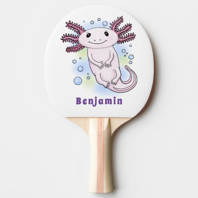 Adorable pink axolotl cartoon ping pong paddle (Front)