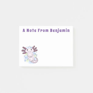 Adorable pink axolotl cartoon post-it notes