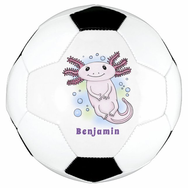 Adorable pink axolotl cartoon soccer ball (Front)