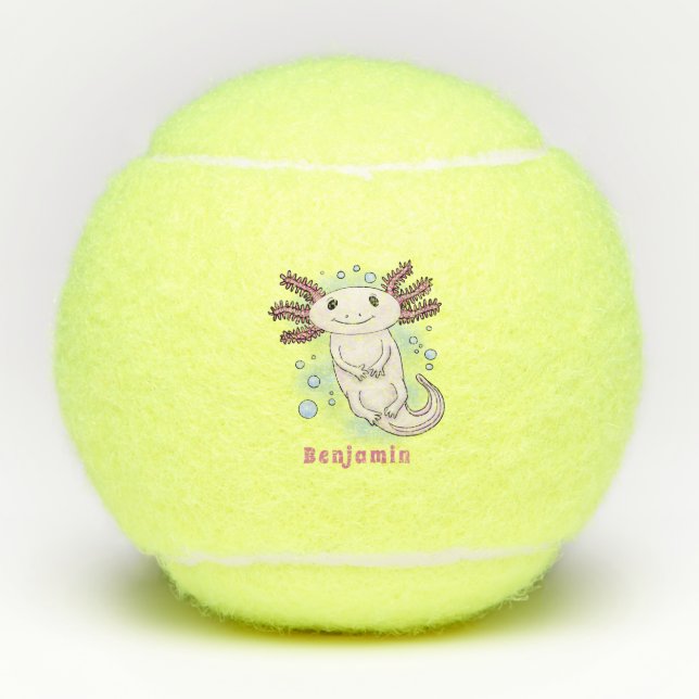 Adorable pink axolotl cartoon tennis balls (Front)
