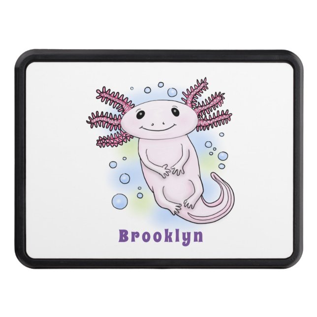 Adorable pink axolotl cartoon trailer hitch cover (Front)