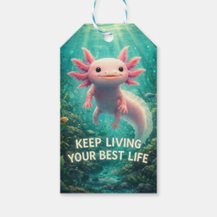 Adorable Pink Axolotl with Motivational "Best Life Gift Tags