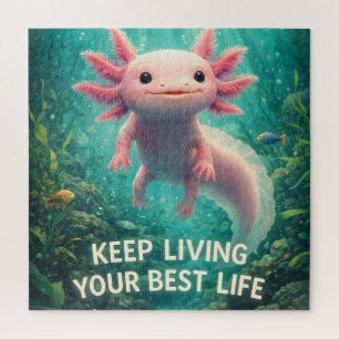 Adorable Pink Axolotl with Motivational "Best Life Jigsaw Puzzle