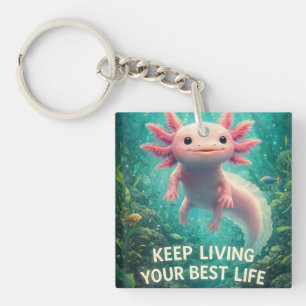 Adorable Pink Axolotl with Motivational "Best Life Keychain
