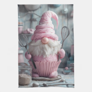  Adorable Pink Baking Gnome Cupcake Kitchen Towel