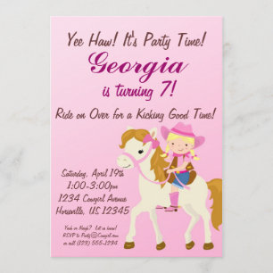 Adorable Pink Blonde Cowgirl Birthday Party Invite