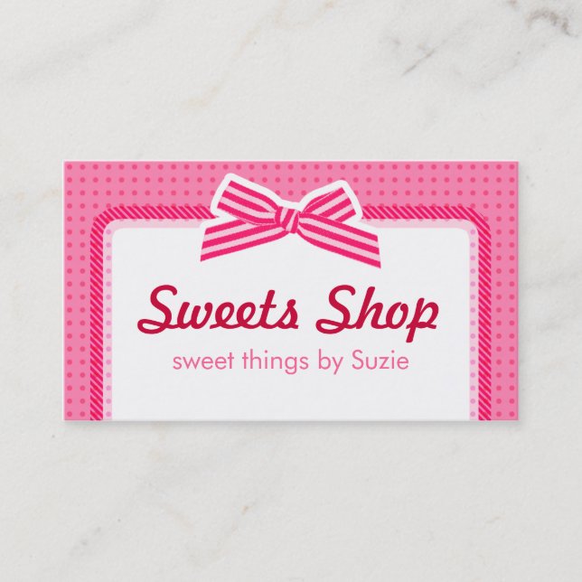 Adorable Pink Bow Sweets Crafts Business Card (Front)