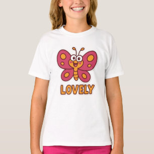 Adorable Pink Butterfly  Cute Cartoon Insect Art  T-Shirt