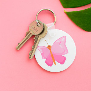 Adorable Pink Cartoon Butterfly  Keychain