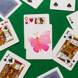 Adorable Pink Cartoon Butterfly  Playing Cards