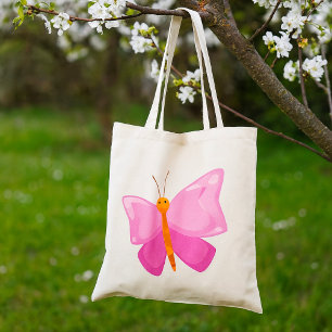 Adorable Pink Cartoon Butterfly  Tote Bag