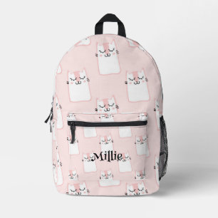 Adorable Pink Cat Design Girls Printed Backpack