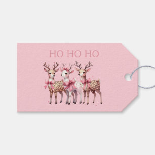 Adorable Pink Christmas Reindeer Ho Ho Ho Gift Tag