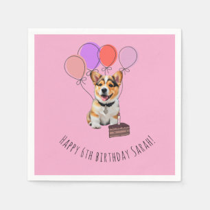Adorable Pink Corgi Birthday Customizable Napkin