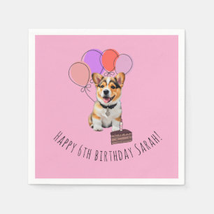 Adorable Pink Corgi Birthday Customizable Napkin