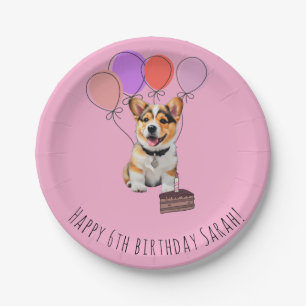 Adorable Pink Corgi Birthday Customizable Paper Plate