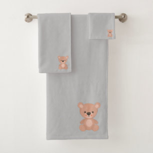 Adorable pink doll grey kids bath towel set
