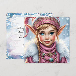 Adorable Pink Elf   Merry Christmas Personalized Holiday Card