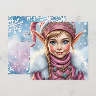 Adorable Pink Elf   Merry Christmas Personalized Holiday Card