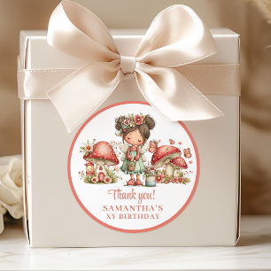 Adorable Pink Fairy Girl Birthday Thank You Sticke Classic Round Sticker