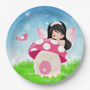 Adorable pink fairy paper plate